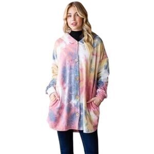 Heimish Y2k Tie-Dye Button-Up Hoodie Multicolor L Cottagecore Cozy Comfy